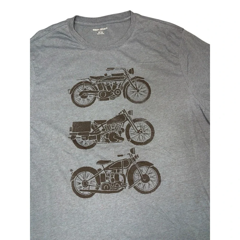 Banana Republic Men's Size M Blue Graphic T-Shirt Vintage Motorcycle Trio Print